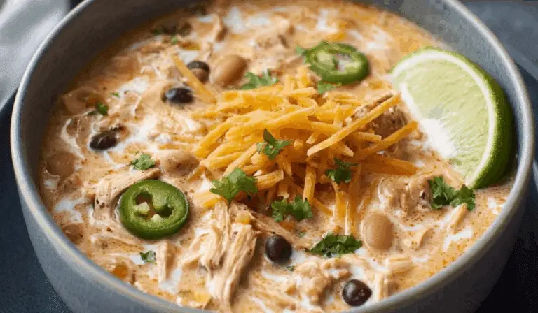 White Chicken Chili Recipe with Cream Cheese served hot