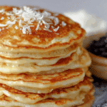 Coconut cream pancakes with syrup