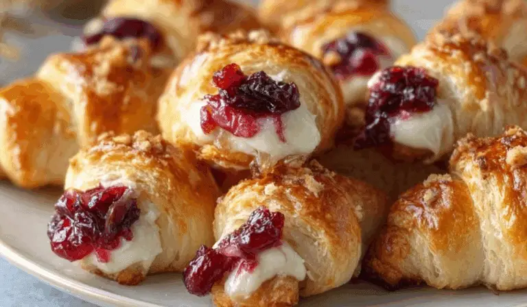 Cranberry Cream Cheese Crescent Bites on holiday plate