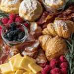 Festive Christmas Breakfast Charcuterie Board on rustic table
