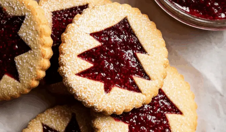 Raspberry Linzer Cookies on plate