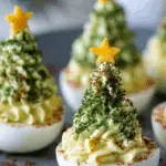 Deviled Egg Christmas Trees on festive platter