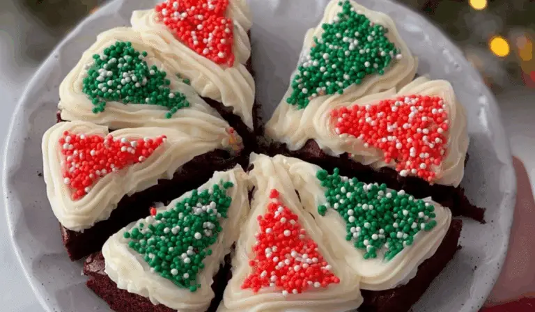 Frosted Christmas Brownies on holiday plate