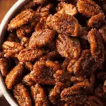 Slow Cooker Candied Pecans on rustic holiday table