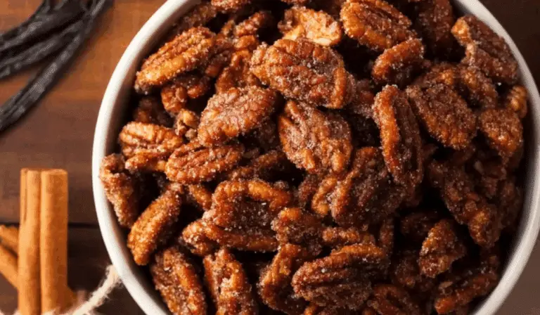 Slow Cooker Candied Pecans on rustic holiday table