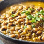 Curried Black Eyed Peas with rice and naan bread