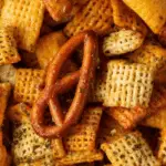 Cheesy ranch chex mix in a serving bowl