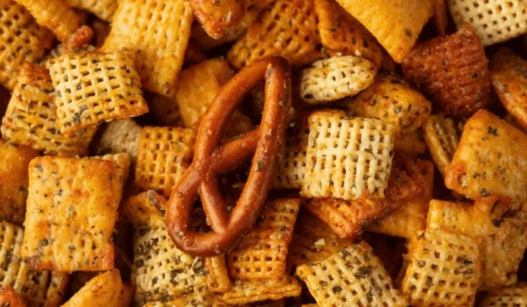 Cheesy ranch chex mix in a serving bowl