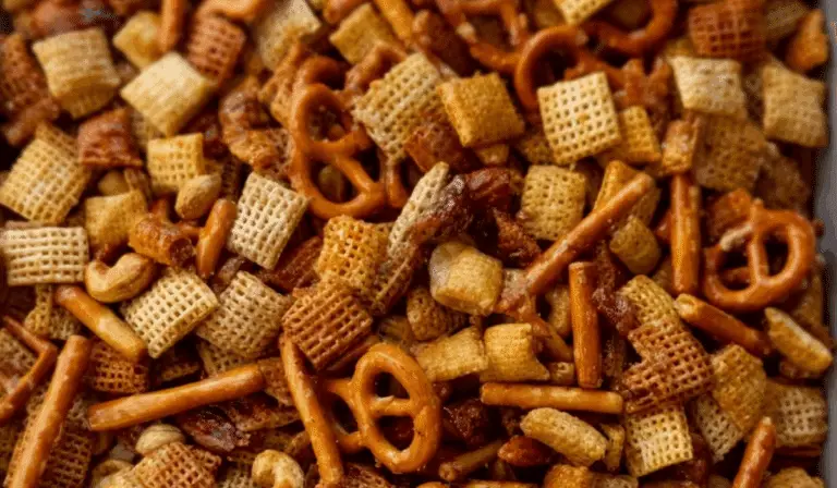 Homemade Chex Mix (Oven or Slow Cooker) in rustic bowl
