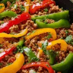 Ground Turkey and Peppers Stir-Fry in skillet