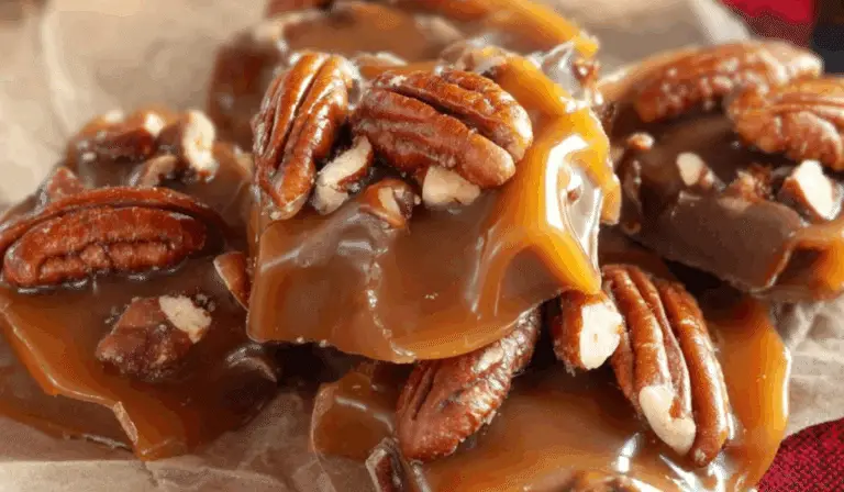 Caramel Pecan Candy on rustic parchment