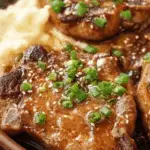 Tender slow cooker pork chops served with mashed potatoes