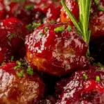 Christmas Cranberry Meatballs on festive holiday table