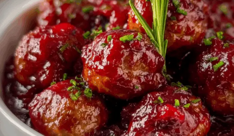 Christmas Cranberry Meatballs on festive holiday table