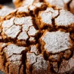 Gingerbread Crinkle Cookies on rustic table