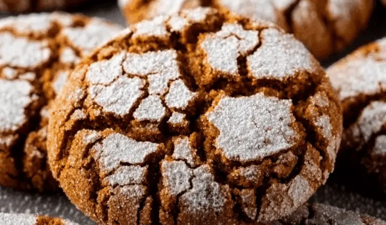 Gingerbread Crinkle Cookies on rustic table