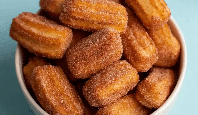 Baked Churro Bites on a rustic plate