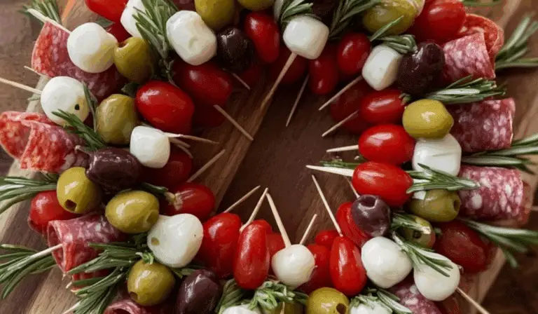 Christmas Antipasto Wreath holiday appetizer on festive board