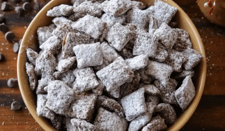 Easy Puppy Chow in festive bowl