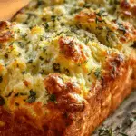 Herb & Cheese Quick Bread loaf on wooden board