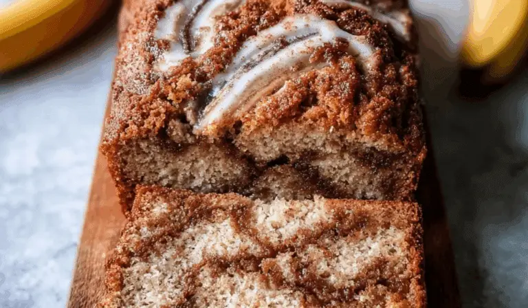 Cinnamon Swirl Banana Bread loaf sliced