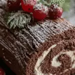 Traditional Chocolate Yule Log Recipe on holiday table