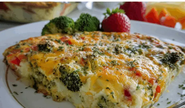 Potato, Broccoli and Pepper Jack Egg Casserole in baking dish