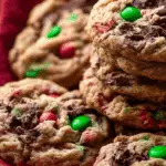 Christmas Monster Cookies fresh from oven on rustic table