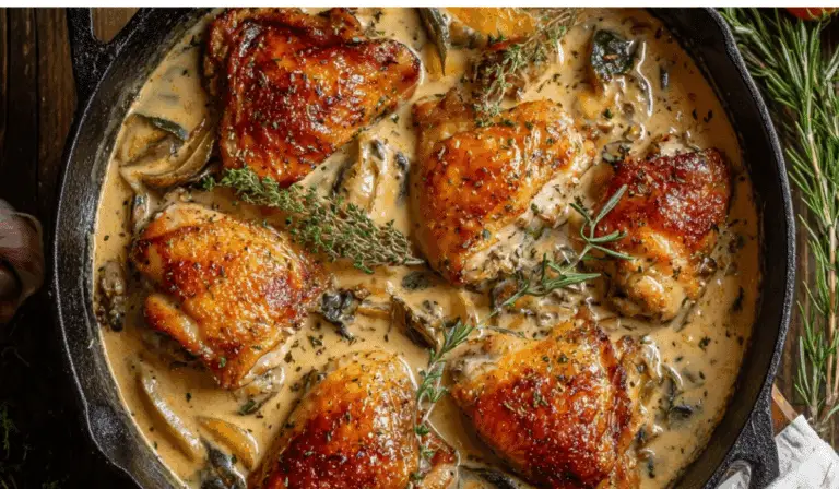 Herb Roasted Chicken in Creamy White Wine Sauce