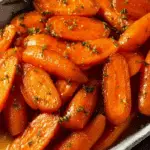 Glazed carrots in a white dish with parsley