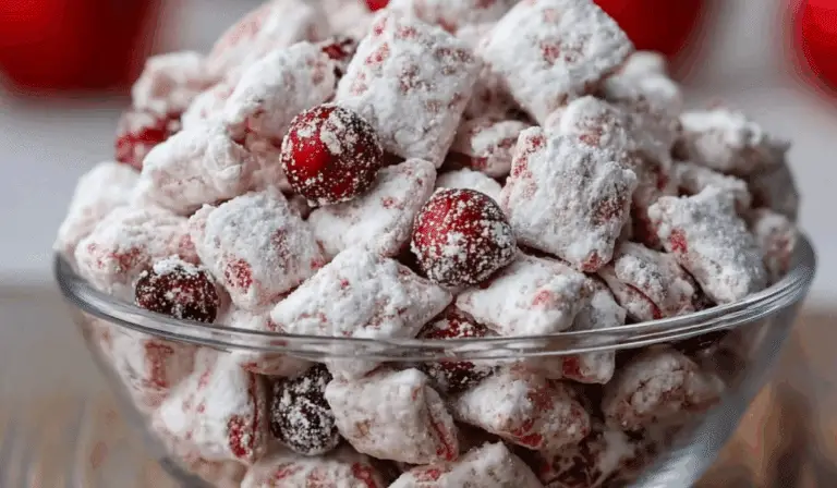 Cherry Cheesecake-Inspired Puppy Chow in a bowl