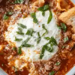Lasagna Soup in rustic bowl