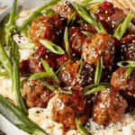 Firecracker Meatballs spicy glaze presentation