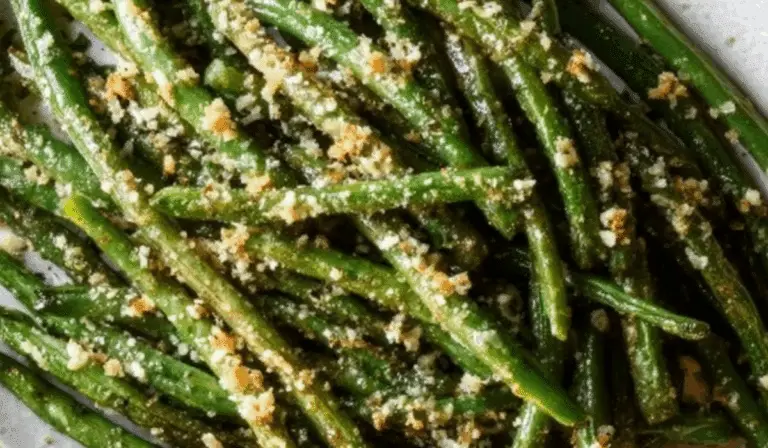 Crispy Oven Baked Green Beans with Parmesan on a platter