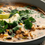 chicken poblano and black bean soup served hot