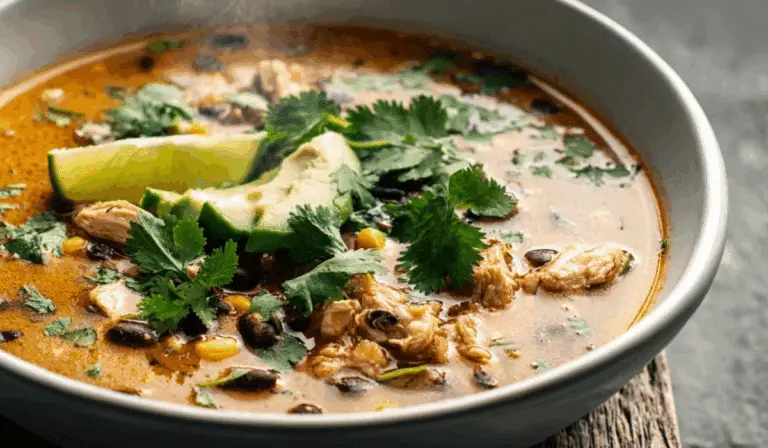 chicken poblano and black bean soup served hot