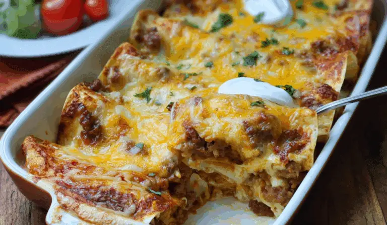 Overnight Breakfast Burrito Casserole fresh from oven