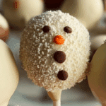 No Bake Chocolate Snowman Cake Pops on holiday table
