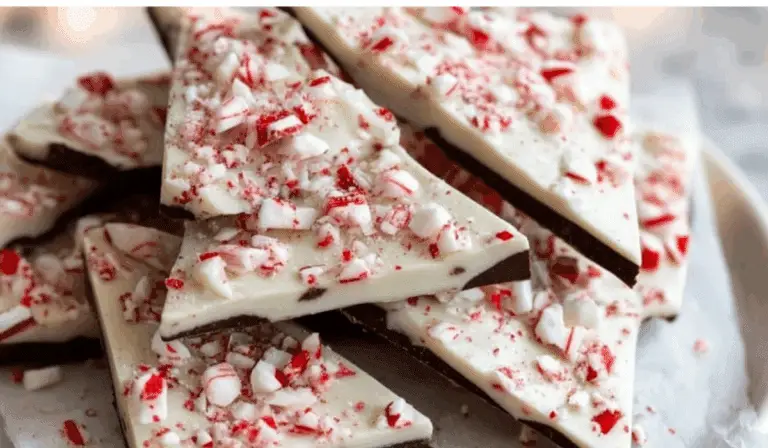 Peppermint Bark on parchment with crushed candies