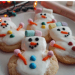 Melted Snowman Biscuits on festive holiday table