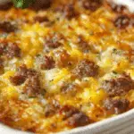 Sausage Hash Brown Breakfast Casserole baked in dish