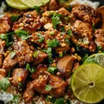 Ginger Lime Pork with Coconut Rice served in bowl