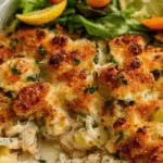 Rotisserie Chicken Zucchini Casserole in baking dish