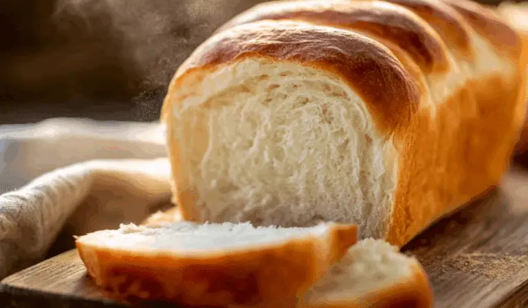 Freshly baked white bread from scratch on a wooden board