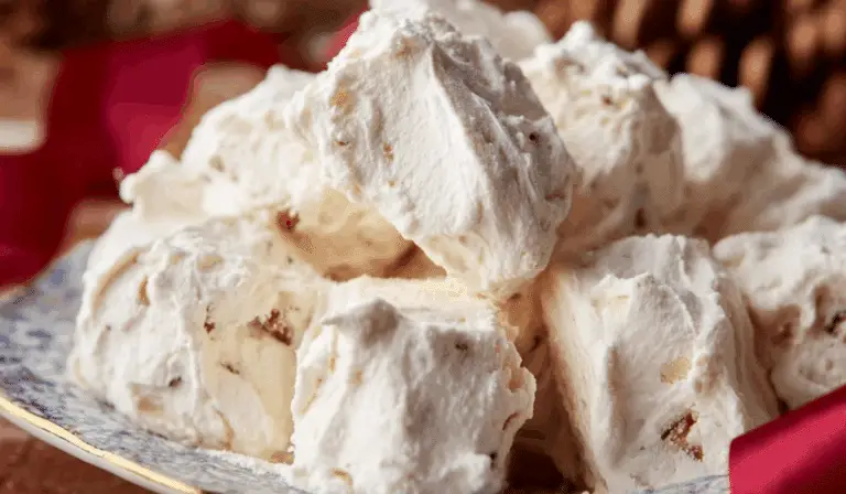 Old-Fashioned Divinity Candy on a Christmas platter