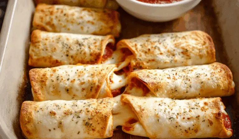 Pizza Roll Ups served hot with marinara dip
