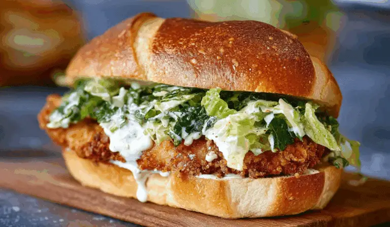 Crispy Chicken Caesar Sandwich on brioche bun with Caesar dressing