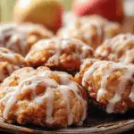 baked apple fritters with glaze on a rustic table