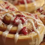 Strawberry Cheesecake Cinnabon Rolls on tray