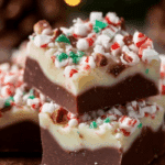 Christmas Fudge on festive tray with toppings